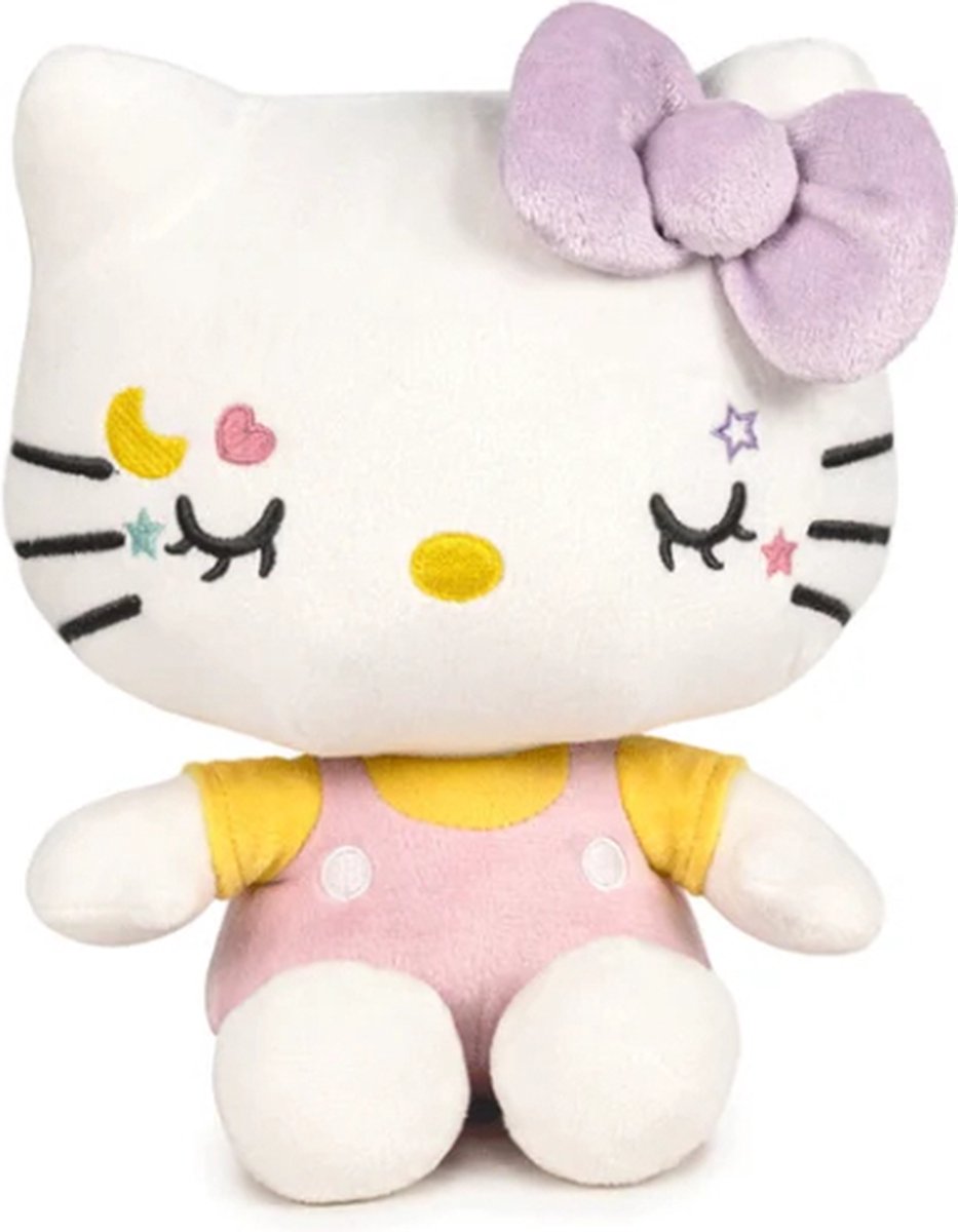 Hello Kitty In Our Eyes (Paars/Geel) Pluche Knuffel 17 cm {Speelgoed Knuffeldier Knuffelpop voor kinderen jongens meisjes | Hello Kity Kat Cat Plush Toy}